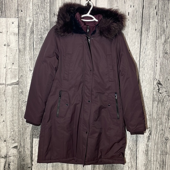 1 Madison Expedition Winter Jacket Faux Fur Hood, Burgundy - Picture 7 of 11